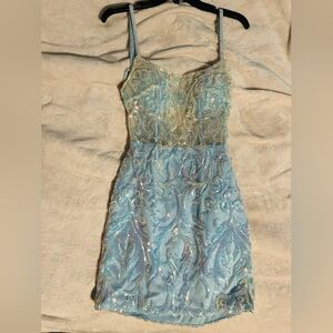 Elegant Blue Embellished Dress